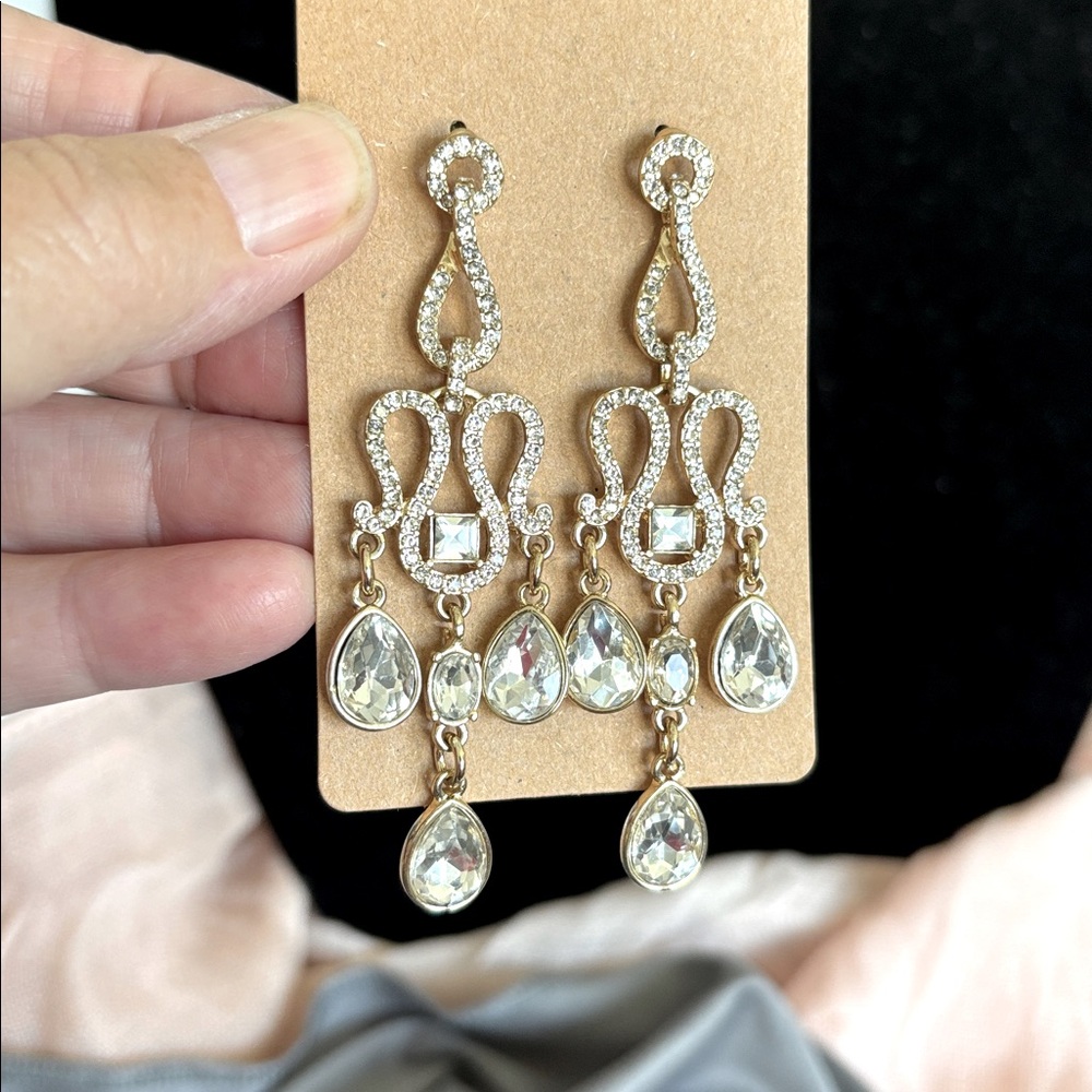 NWOT Elegant Gold and Silver Chandelier Earrings
